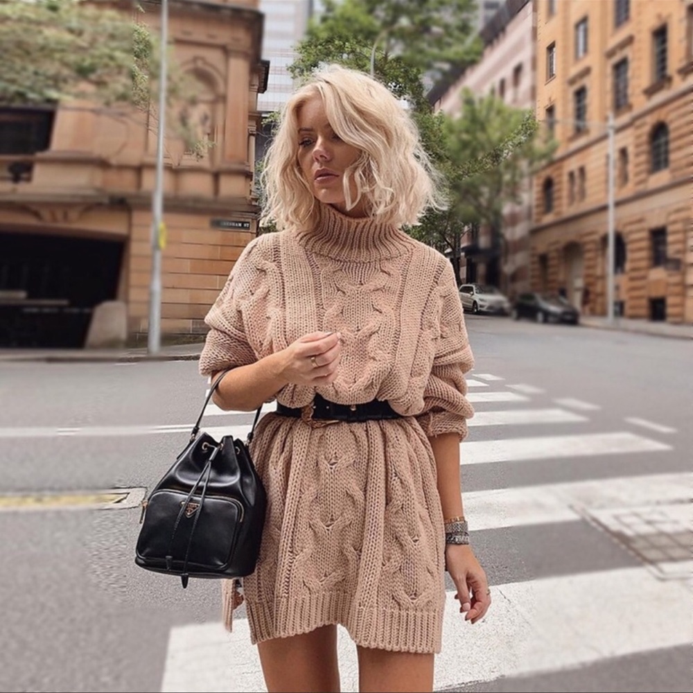 Gorgeous Braided Camel Knit Sweater Dress - Picture 3 of 3